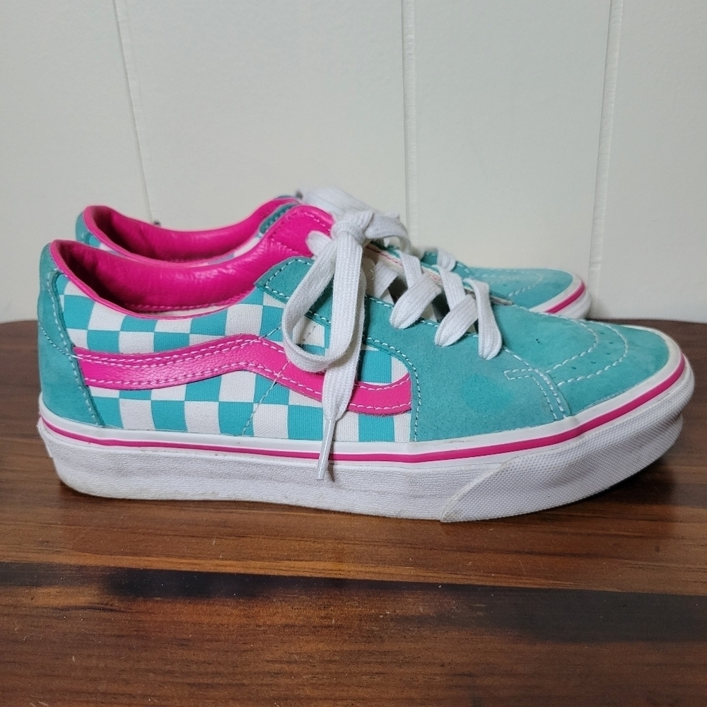 Vans Limited Edition Teal Pink Checkered Suede Sneaker Shoes